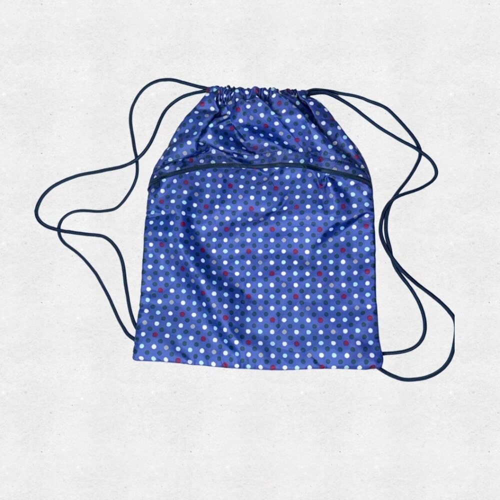 Thirty One Cinch Sac Playful Pop Polka Dot Navy Blue Drawstring Backpack